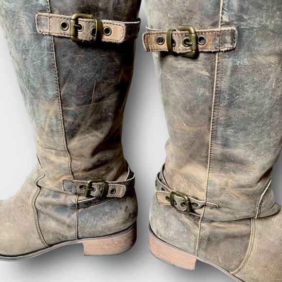 l e a t h e r :: Distressed Tall Leather Riding Boots - Picture 4 of 16